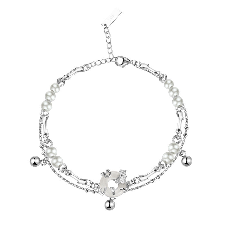 Bratara din Argint Reins cu perle si pietre semi-pretioase (Zirconiu Incolor, Sidef) - Peace pearl, vedere pe fundal alb, 02R01-0010
