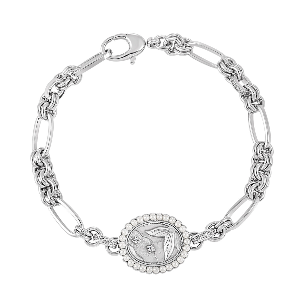 Bratara din Argint Reins cu Perle de apa dulce si zirconiu incolor – Siren’s pearl, vedere pe fundal alb, 02R01-0022