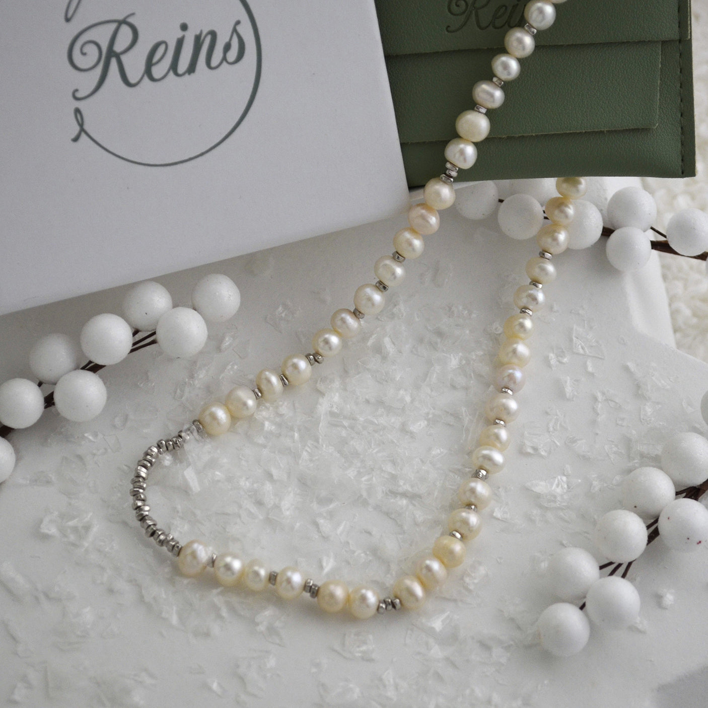 Colier din Argint Reins, cu perle naturale de apa dulce - Crushed Pearl, vedere detaliata, 01R01-0013
