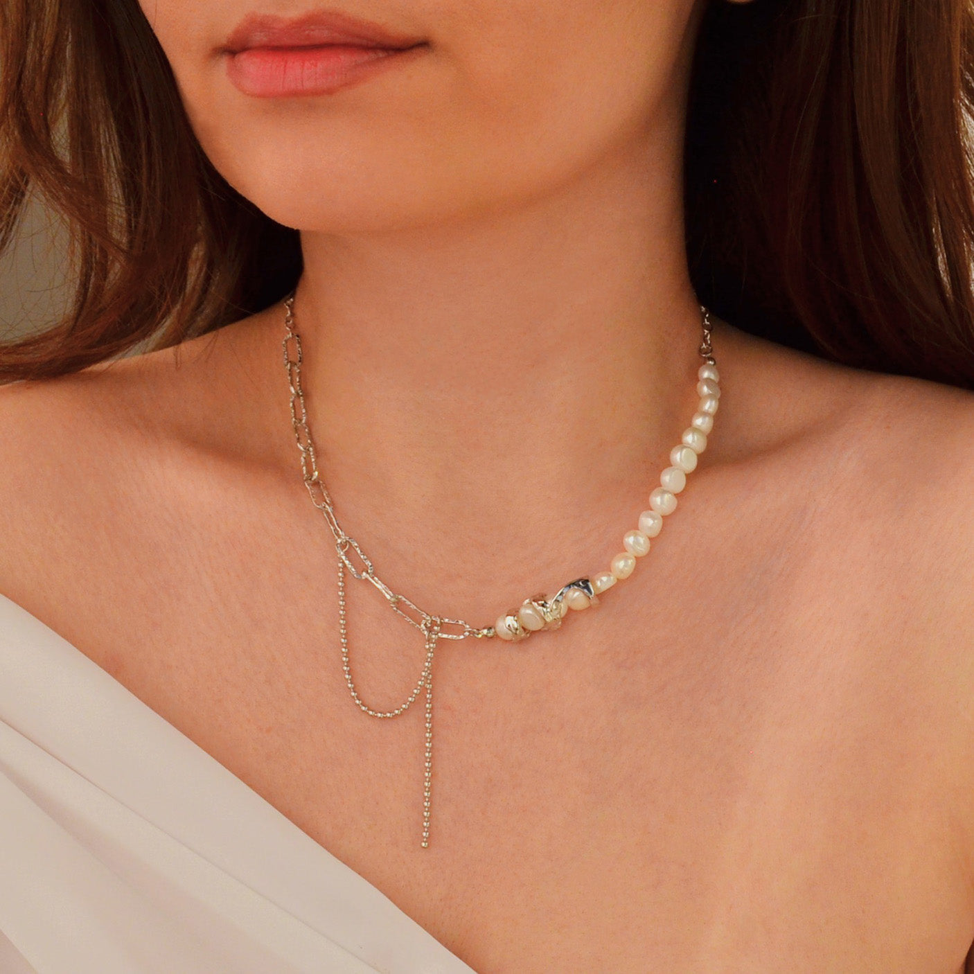Colier din Argint Reins cu perle naturale de apa dulce - Gothic Pearl vedere model 01R01-0012