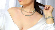 Colier din Argint Reins, cu perle naturale de apa dulce gri - Grey Pearl, vedere pe model - set complet, 01R01-0019
