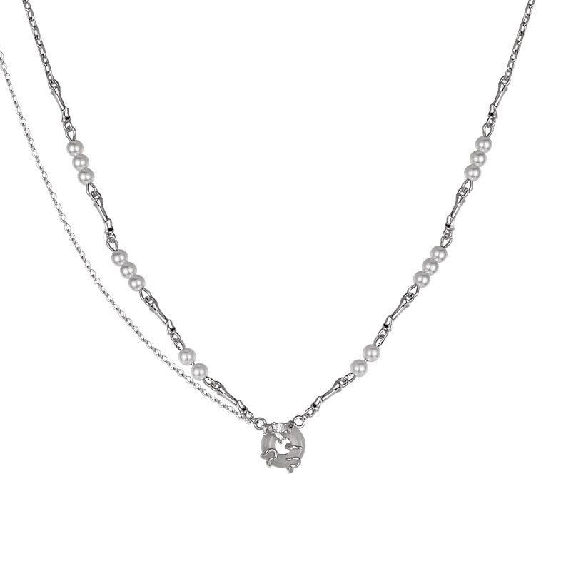 Colier din Argint Reins, cu perle si pietre semi-pretioase din Zircon – Peace Pearl, vedere pe fundal alb, 01R01-0010