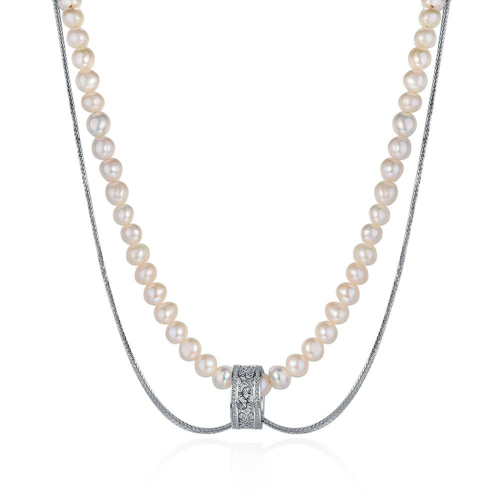 Colier din Argint Reins, cu perle naturale de apa dulce – Silver Pearl, vedere pe fundal alb, 01R01-0011