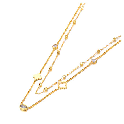Colier din otel inoxidabil placat cu aur galben de 18k cu pietre semipretioase – Lucky Cristals Reins vedere pe fundal alb 01S02-0009G