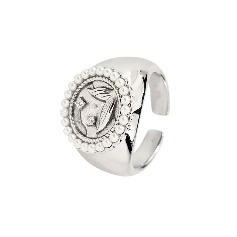 Inel din Argint Reins, cu perle de apa dulce si zircon incolor – Siren’s Pearl, vedere pe fundal alb, 04R01-0022